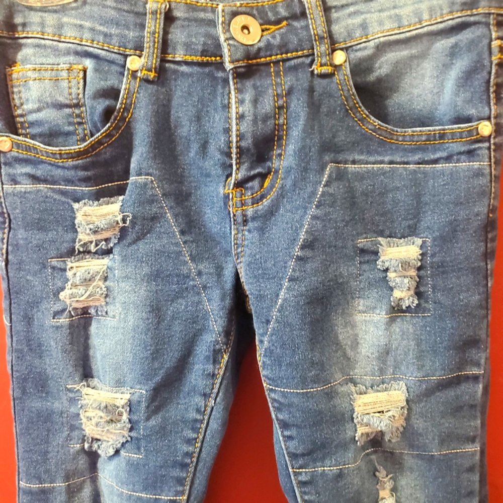 Pink Velvet distressed jeans. NWOT kids 12 - Picture 2 of 10